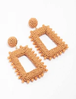 Orange Beaded Rectangular Drop Earrings