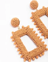 Orange Beaded Rectangular Drop Earrings