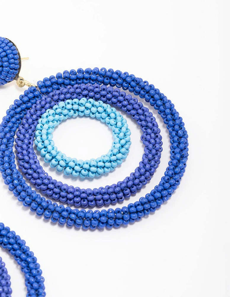 Blue Beaded Circular Drop Earrings