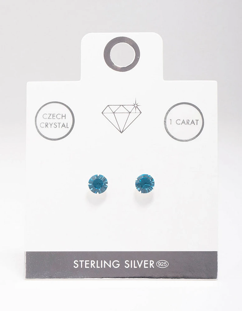 Sterling Silver Blue Czech Crystal Stud Earrings