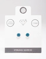 Sterling Silver Blue Czech Crystal Stud Earrings