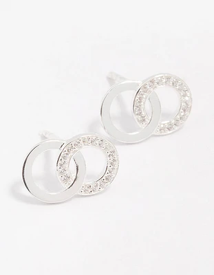 Sterling Silver Cubic Zirconia Circular Stud Earrings