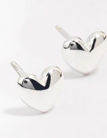 Sterling Silver Puffy Heart Stud Earrings