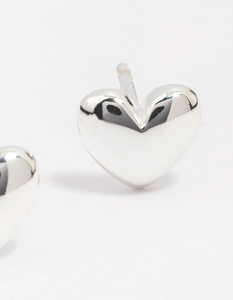 Sterling Silver Puffy Heart Stud Earrings