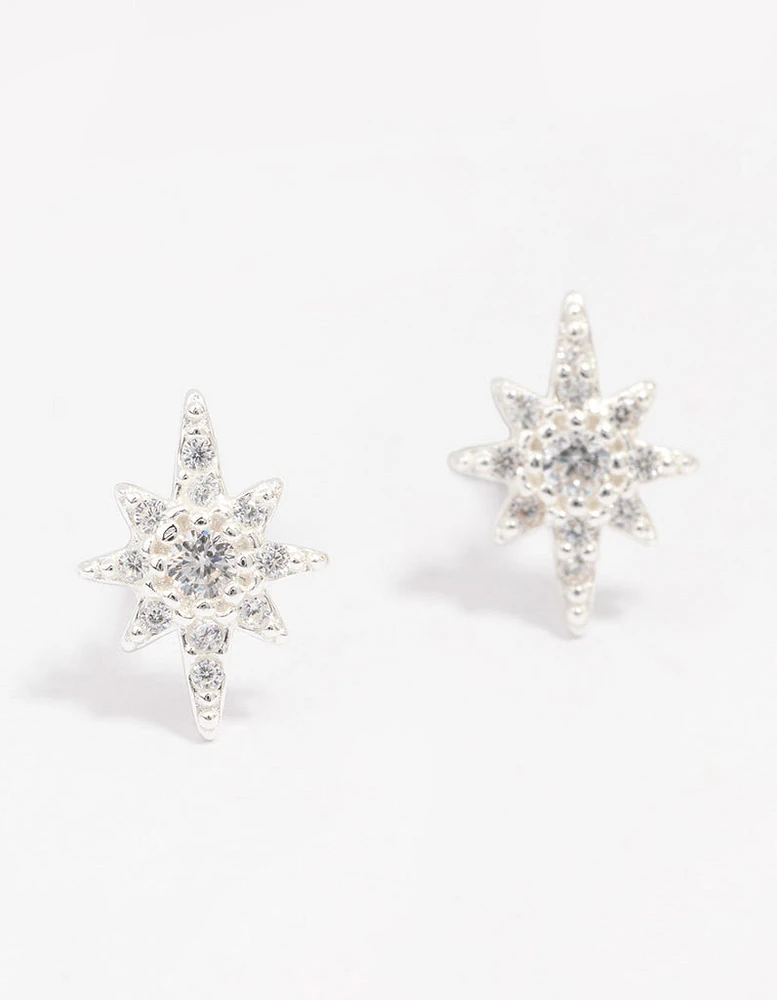 Sterling Silver Cubic Zirconia Mini Star Stud Earrings