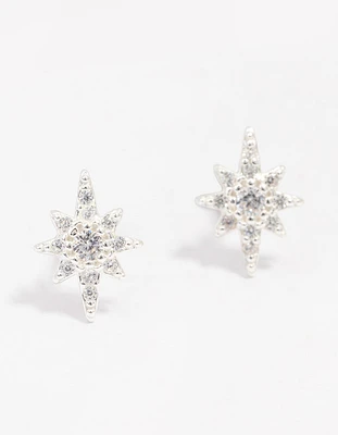 Sterling Silver Cubic Zirconia Mini Star Stud Earrings