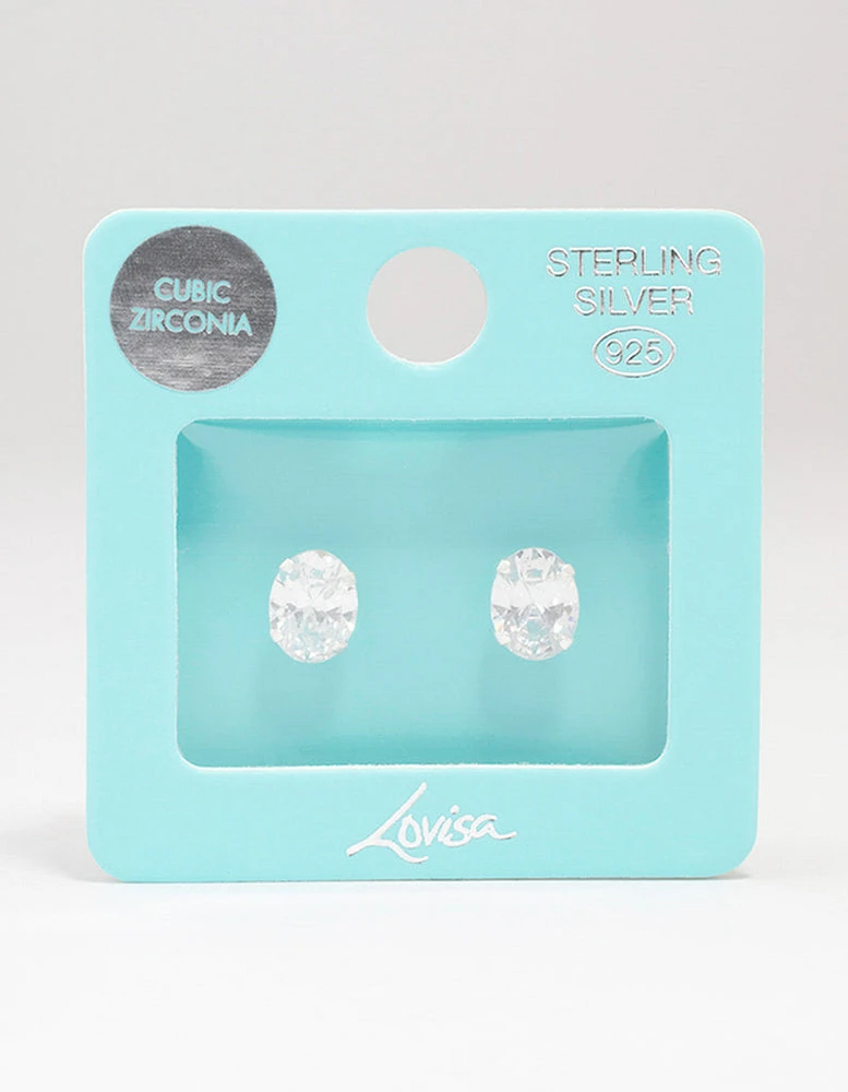 Sterling Silver Cubic Zirconia Large Oval Stud Earrings