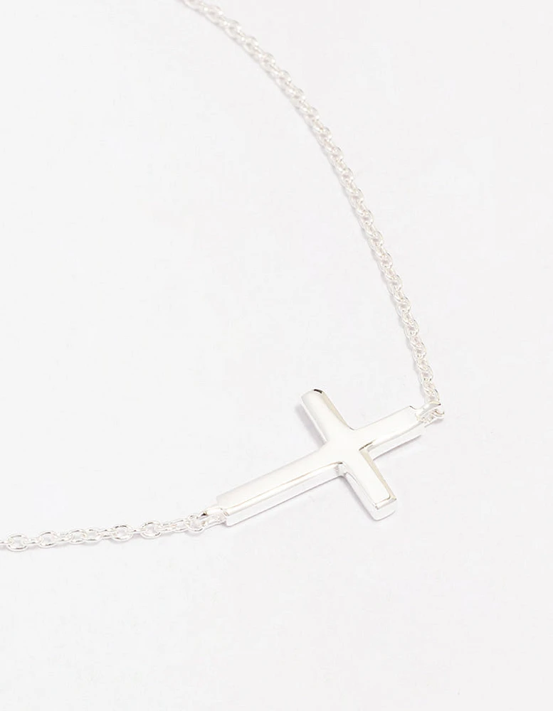 Sterling Silver Horizontal Cross Bracelet