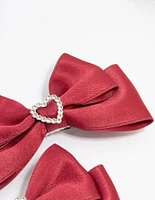 Red Fabric Bow with Diamante Heart Clip 2-Pack