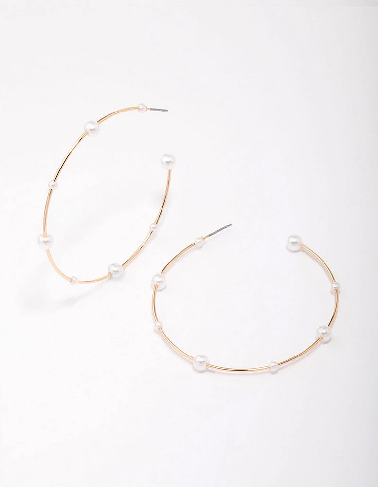 Gold Fine Pearl Hoop Earrings