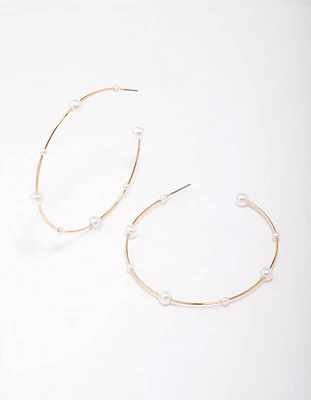 Gold Fine Pearl Hoop Earrings