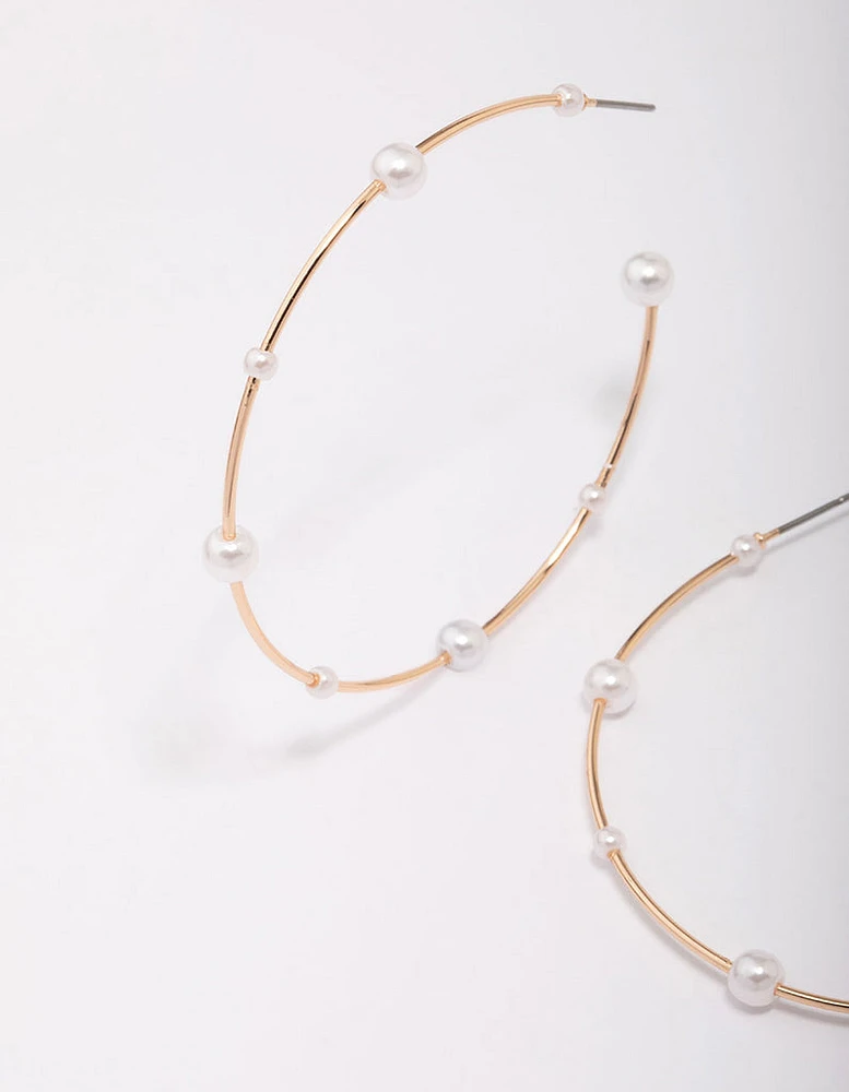 Gold Fine Pearl Hoop Earrings