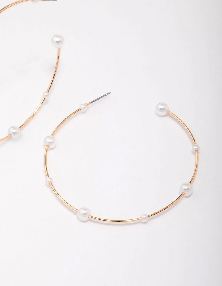 Gold Fine Pearl Hoop Earrings