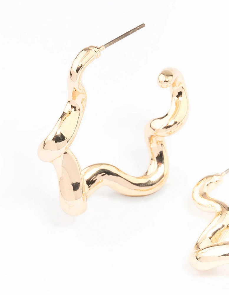 Gold Squiggle Hoop Earrings