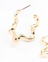 Gold Squiggle Hoop Earrings