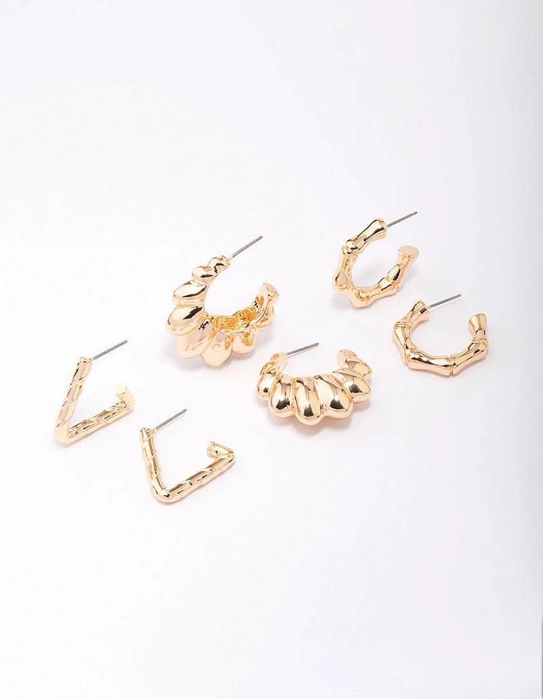 Gold Ripple Hoop Earring 3-Pack