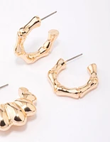 Gold Ripple Hoop Earring 3-Pack