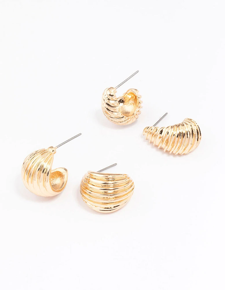 Gold Textured Hoop Earring Pack