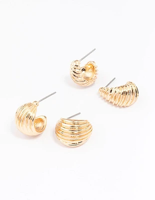 Gold Textured Hoop Earring Pack