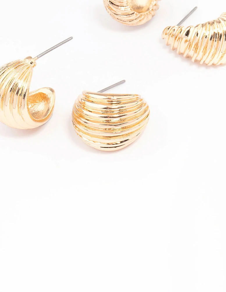 Gold Textured Hoop Earring Pack