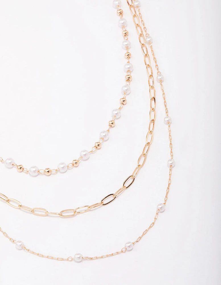 Gold Fine Station Pearl Necklace