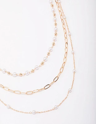 Gold Fine Station Pearl Necklace