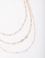 Gold Fine Station Pearl Necklace