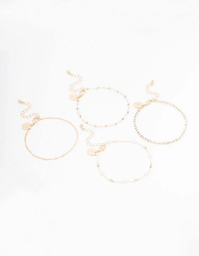 Gold Dainty Pearl Bracelet 4-Pack