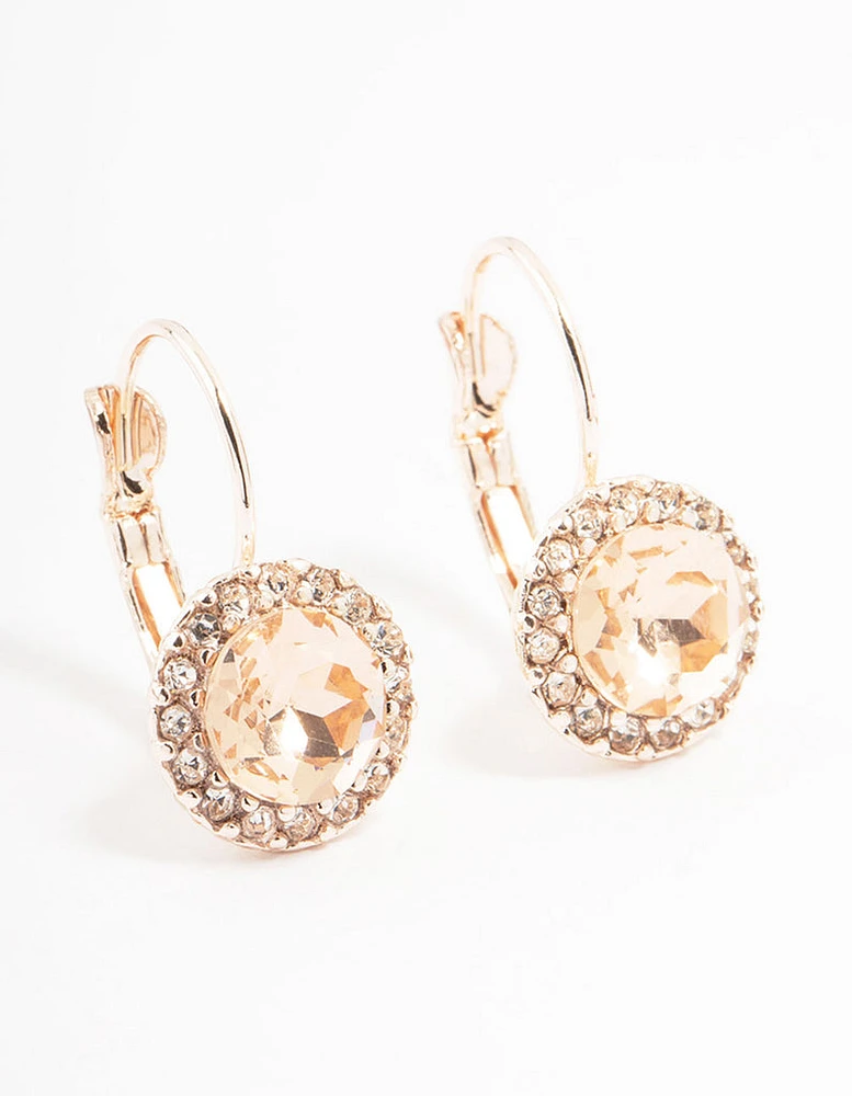 Continental Halo Pink Bohemia Czech Crystal Rose Gold Stud Earrings