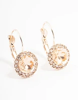 Continental Halo Pink Bohemia Czech Crystal Rose Gold Stud Earrings