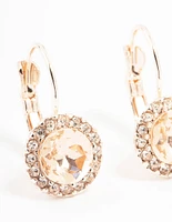 Continental Halo Pink Bohemia Czech Crystal Rose Gold Stud Earrings