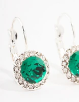 Continental Aqua Bohemia Czech Crystal Halo Silver Stud Earrings