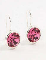 Large Pink Encased Bohemia Czech Crystal Silver Drop Earrings