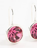 Large Pink Encased Bohemia Czech Crystal Silver Drop Earrings