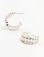 Silver Crystals Double Strand Hoop Earrings