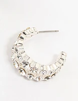 Silver Crystals Double Strand Hoop Earrings