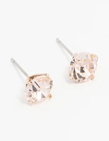 Rose Gold Circular Bohemia Czech Crystal Stud Earrings 7 MM