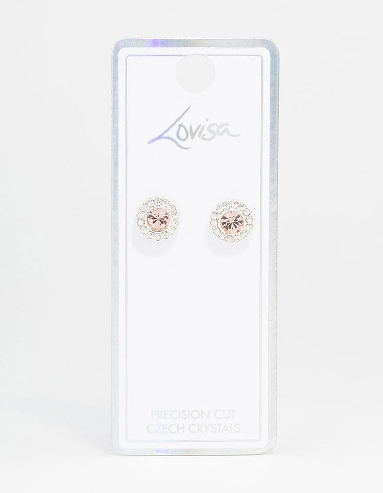 Silver Bohemia Czech Crystal Halo Stud Earrings