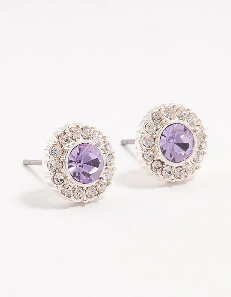 Halo Purple Bohemia Czech Crystal Silver Stud Earrings