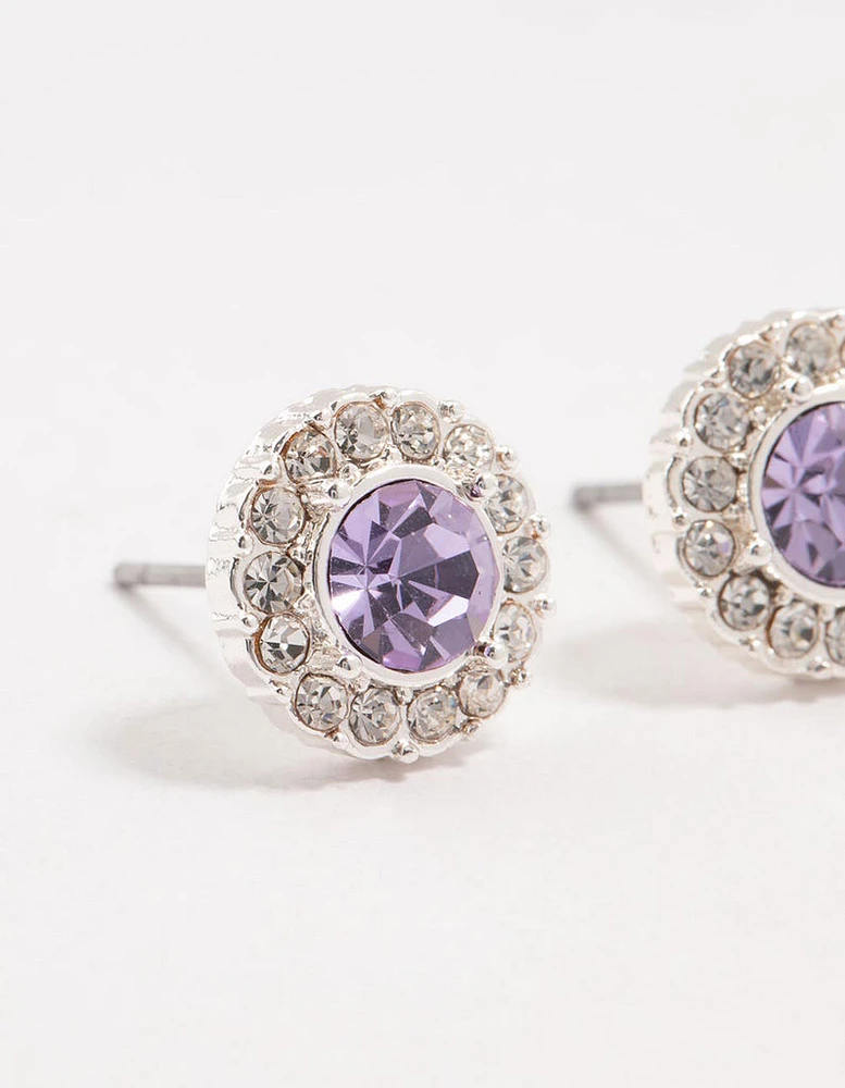 Halo Purple Bohemia Czech Crystal Silver Stud Earrings