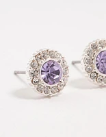 Halo Purple Bohemia Czech Crystal Silver Stud Earrings