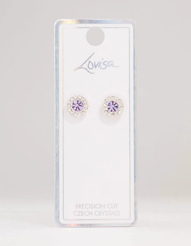 Halo Purple Bohemia Czech Crystal Silver Stud Earrings