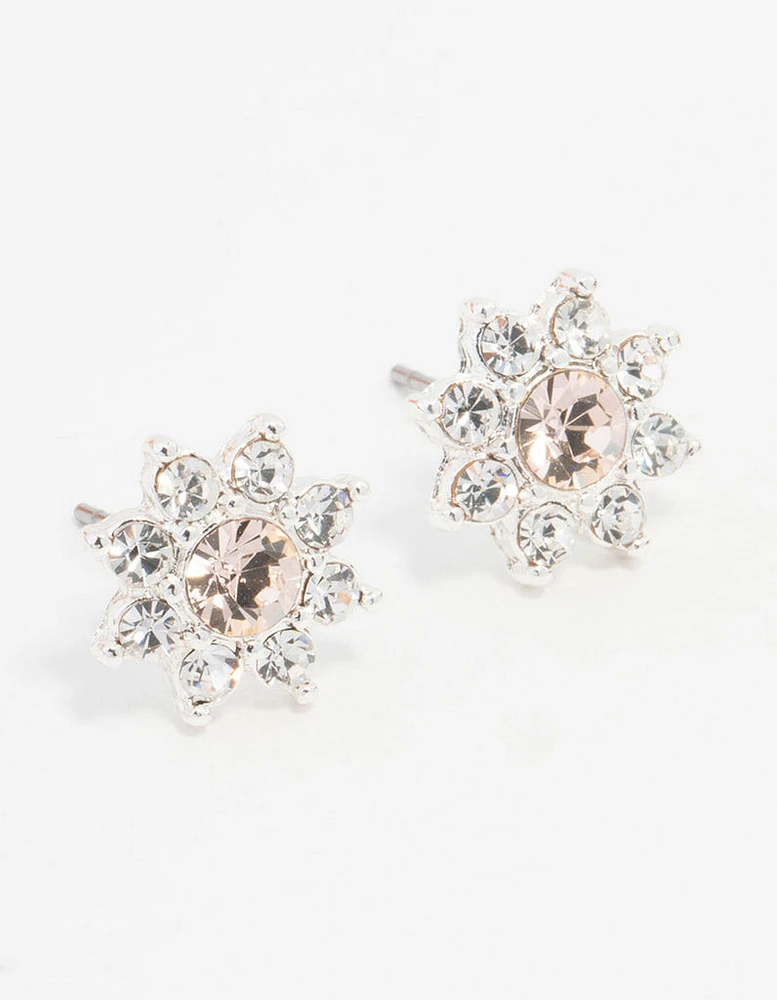 Gold Flower Bohemia Czech Crystal Halo Stud Earrings