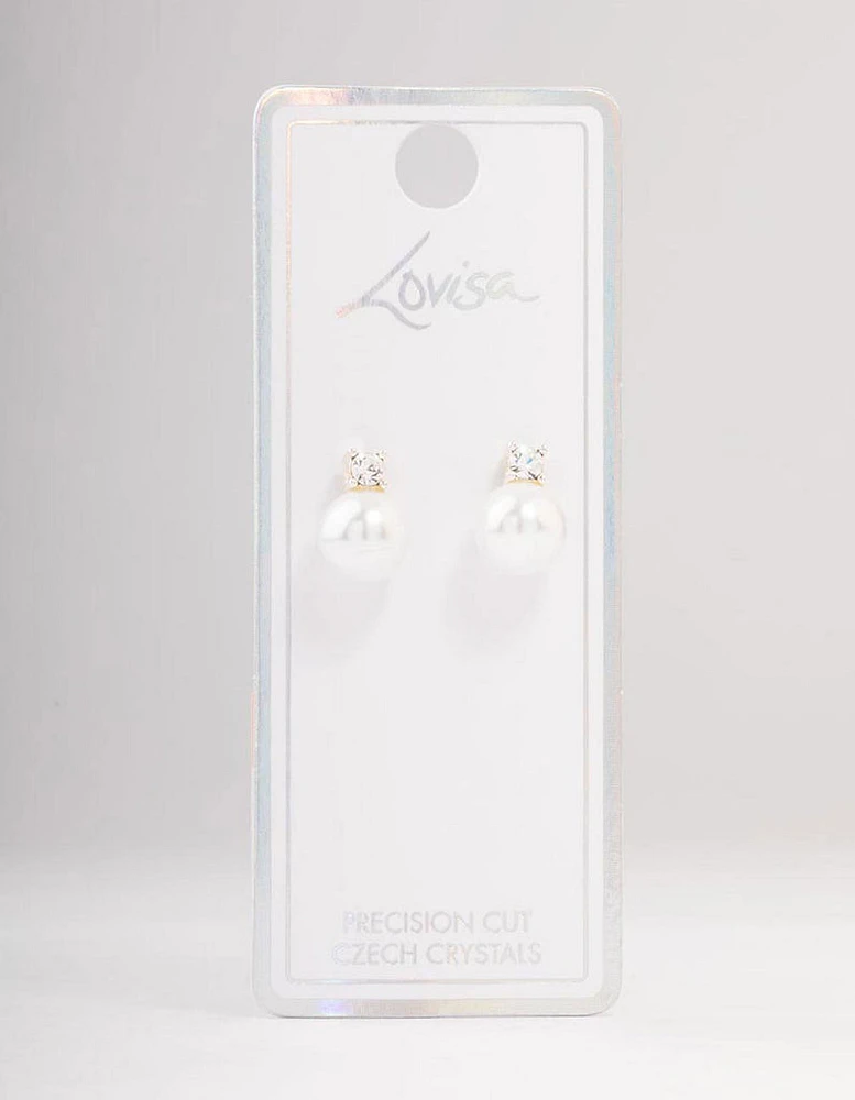 Silver Pearl & Bohemia Czech Crystal Stud Earrings