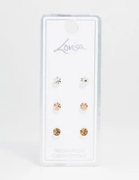 Silver Circular Bohemia Czech Crystal Stud Earrings 3-Pack