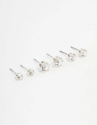 Silver Hexagon Bohemia Czech Crystal Stud Earrings 3-Pack