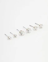 Silver Plated Hexagon Czech Bohemia Crystal Stud Earrings 3-Pack