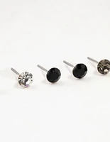 Silver & Black Circular Bohemia Czech Crystal Stud Earrings 3-Pack