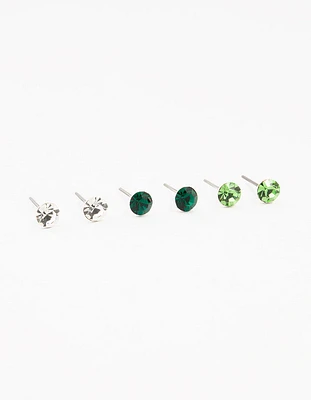 Green Circular Bohemia Czech Crystal Stud Earrings 3-Pack