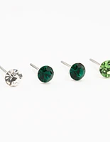 Green Circular Bohemia Czech Crystal Stud Earrings 3-Pack